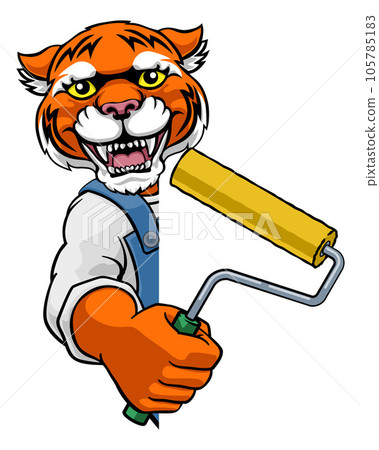 Rhino Painter Decorator Paint Roller Mascot Man Rhino Painter Decorator Paint Roller Mascot Man 105785183