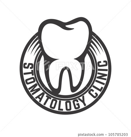 Dental clinic emblem template. Design element for poster, card, banner, sign. Vector illustration 105785203