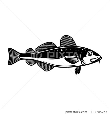 Illustration of cod fish. Design element for poster card, logo, emblem, sign. Vector illustration Illustration of cod fish. Design element for poster card, logo, emblem, sign. Vector illustration 105785244