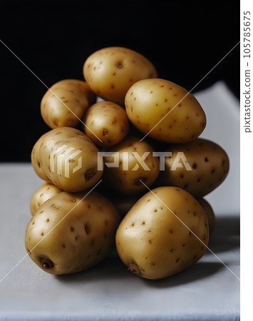 realistic potatoes on black background closeup sharp realistic potatoes on black background closeup sharp 105785675