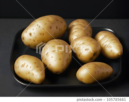 realistic potatoes on black background closeup sharp realistic potatoes on black background closeup sharp 105785681