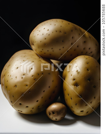 realistic potatoes on black background closeup sharp realistic potatoes on black background closeup sharp 105785688