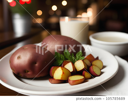 Realistic red potatoes neutral colors warm lighting 105785689