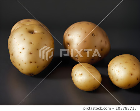 realistic potatoes on black background closeup sharp realistic potatoes on black background closeup sharp 105785715