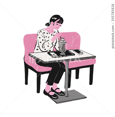 年輕女子在咖啡館吃可愛的糖果 105785816