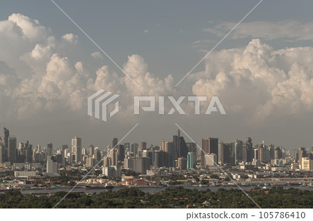 Beautiful sky and clouds view with skyscrapers at bangkok city. 105786410