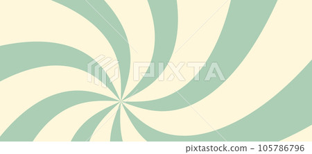 Sunburst pattern background with vibrant sun rays, green hues. Retro spiral and swirl design with wavy circles in shades of yellow. Flat vector illustration isolated 105786796