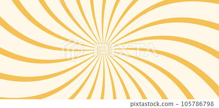 Yellow sunburst with vibrant sunshine, set retro swirl pattern. Wavy spiral and circle rays in orange tones. Flat vector illustration isolated Yellow sunburst with vibrant sunshine, set retro swirl pattern. Wavy spiral and circle rays in orange tones. Flat vector illustration isolated 105786798