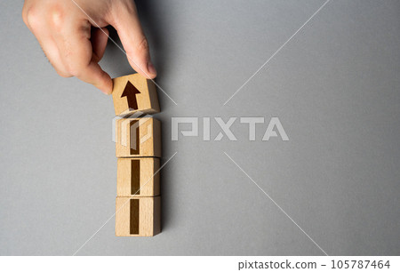 Grow and reach the goal. Metaphor for achieving a task. Climb to success. Get to the top. Arrows symbolizing progress, effort, and determination. Ascend and conquer obstacles 105787464