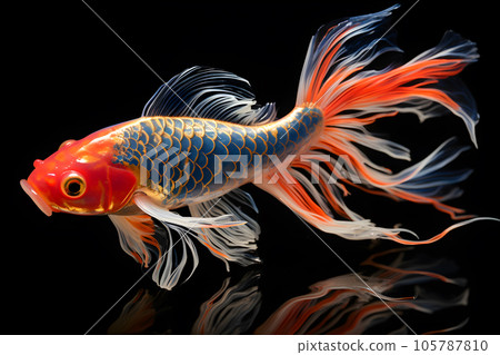 small bright colored koi fish isolated black background Generative AI 105787810