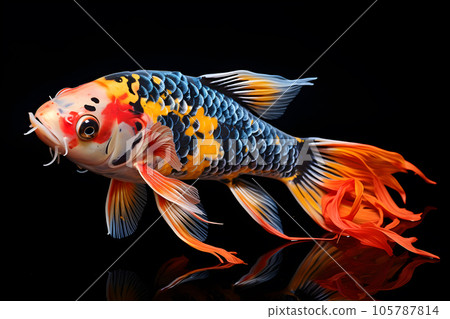 small bright colored koi fish isolated black background Generative AI 105787814