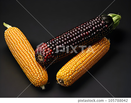 Realistic corn black background long shot sharp. 105788042