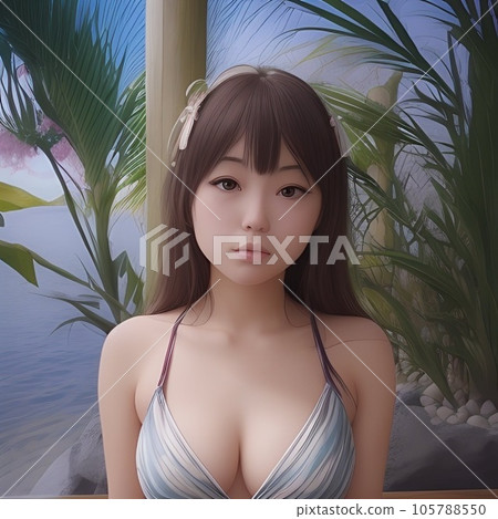 Young woman in white bikini swimsuit on the beach 105788550