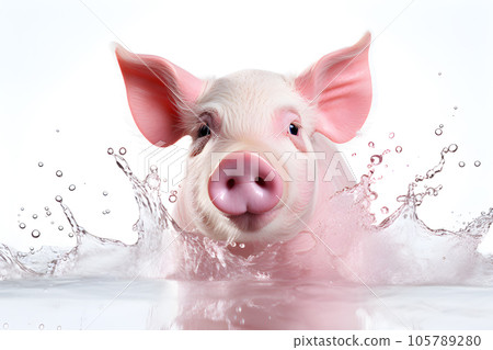 Pig dripping water splashes isolated on white background 105789280