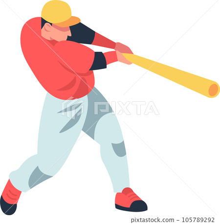 Baseball sport player vector illustration of a baseball player swinging a bat. The baseball player is wearing a baseball uniform and helmet Baseball sport player vector illustration of a baseball player swinging a bat. The baseball player is wearing a baseball uniform and helmet 105789292