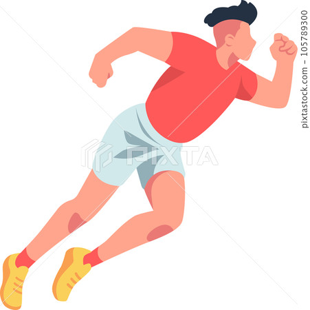 Running sport player vector illustration of a sprinter in full speed. The sprinter is wearing running shoes and shorts, and they are focused on the finish line. 105789300