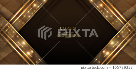 Abstract elegant dark brown background with golden line and lighting effect sparkle. Luxury template award design. 105789332