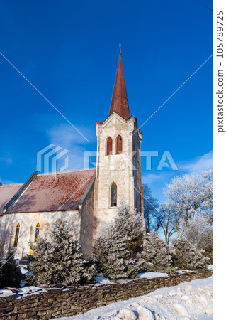 church, winter shot in Estonia 105789725