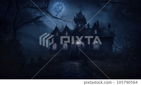 Creepy haunted house in mystery forest, Generative AI 105790564