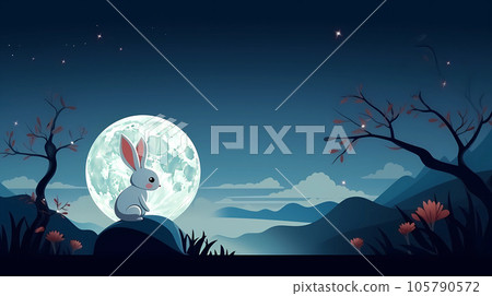 手绘卡通中秋节兔子插画背景 105790572