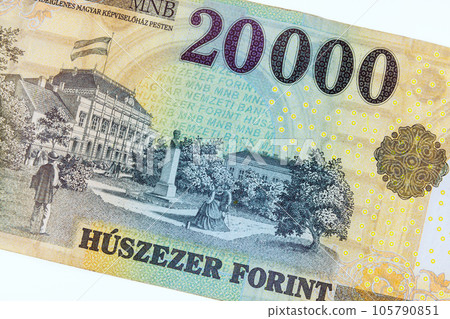 This showcases Hungarian currency note with face value of 20,000 HUF cash forint. This showcases Hungarian currency note with face value of 20,000 HUF cash forint. 105790851