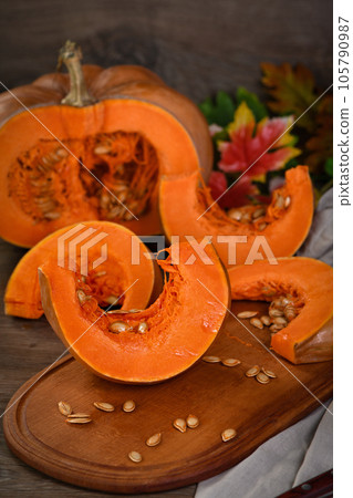 Fresh orange big slice of pumpkin 105790987