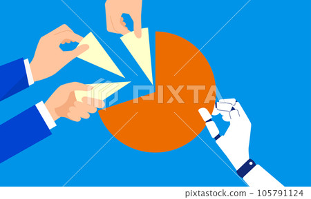 Illustration of an artificial intelligence hand holding a big pie, top share image, vector Illustration of an artificial intelligence hand holding a big pie, top share image, vector 105791124