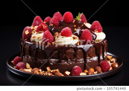 Chocolate cake with raspberries and nuts Chocolate cake with raspberries and nuts 105791440