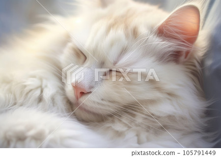 Cute white fluffy cat is sleeping 105791449