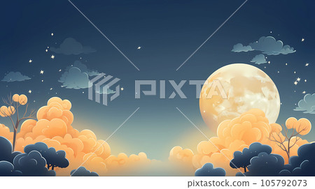 手绘卡通中秋节月亮风景插画背景 手绘卡通中秋节月亮风景插画背景 105792073