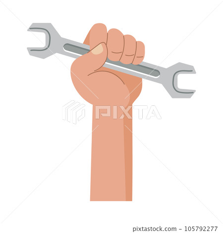 Working hand with working tool hammer, wrench. Labor Day. Icon, illustration, vector Working hand with working tool hammer, wrench. Labor Day. Icon, illustration, vector 105792277