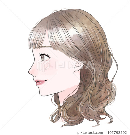 可愛的女性輪廓水彩風格插畫 105792292