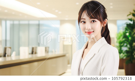A smiling woman at the reception A smiling woman at the reception 105792318