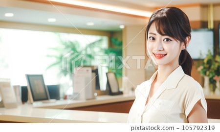 A smiling woman at the reception A smiling woman at the reception 105792319