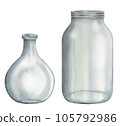 Set of glass jar, vase. Watercolor hand drawn clipart isolated on white background. Zero waste lifestyle, eco-friendly kitchen. no plastic concept. handmade illustration. Clipart 105792986