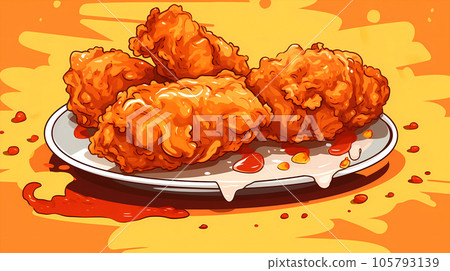 手绘卡通美味炸鸡插画 105793139