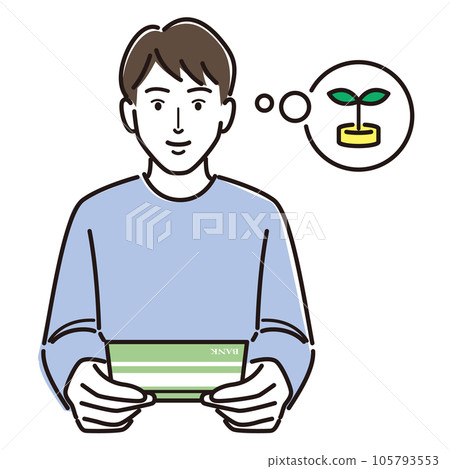 一個男人看著存摺,思考資產管理 一個男人看著存摺,思考資產管理 105793553