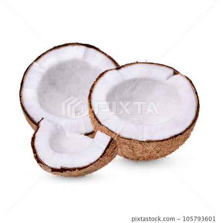 Half-peeled coconut isolated on white background Half-peeled coconut isolated on white background 105793601