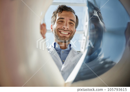 Doctor Open a Drawer with Documents in Hospital Medical Archive 105793615
