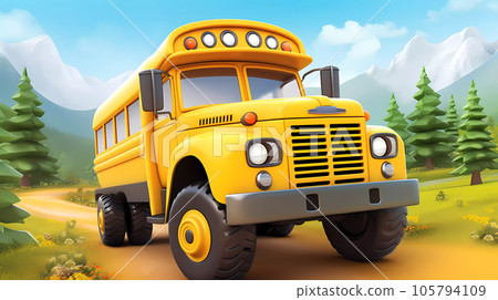 Yellow School Bus 3D Cartoon-Style Yellow School Bus 3D Cartoon-Style 105794109
