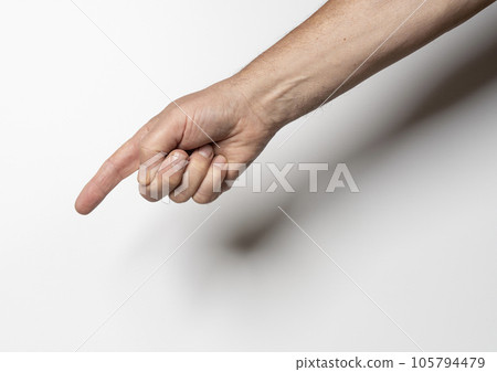 a male hand pointing with a finger 105794479