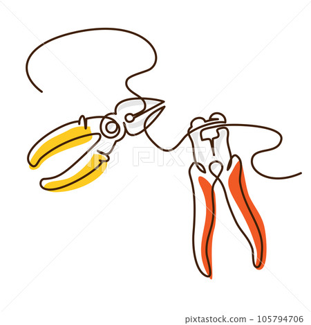 continuous line of cutting pliers. one line drawing of carpentry tools 105794706