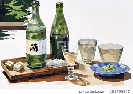 Watercolor painting of delicious sake 105795847