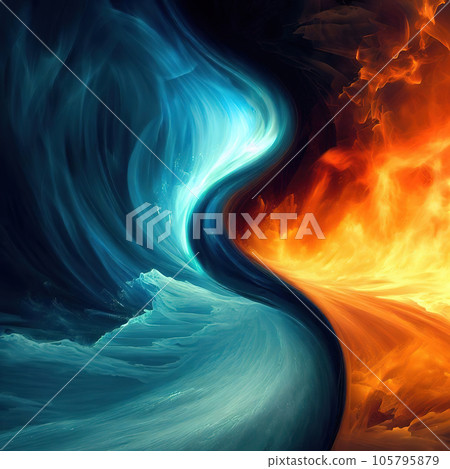 One side is fire, the other side is ice, the two sides meet and intertwine One side is fire, the other side is ice, the two sides meet and intertwine 105795879