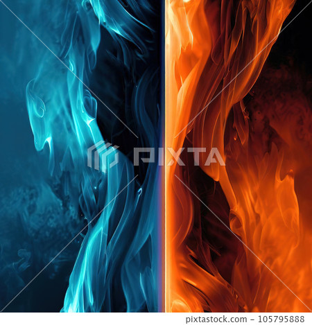 One side is fire, the other side is ice, the two sides meet and intertwine One side is fire, the other side is ice, the two sides meet and intertwine 105795888