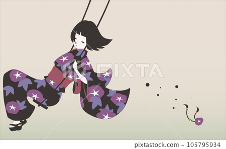 A girl on a swing and a loose hair ornament A girl on a swing and a loose hair ornament 105795934