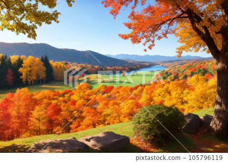《AI image》Autumn mountains at the peak of autumn leaves 《AI image》Autumn mountains at the peak of autumn leaves 105796119