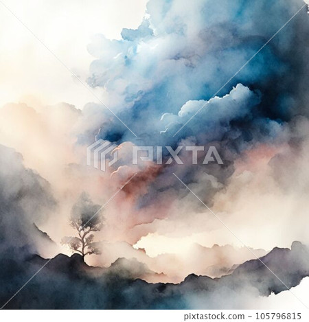 Watercolor drawings of air pollution and affected trees. 105796815
