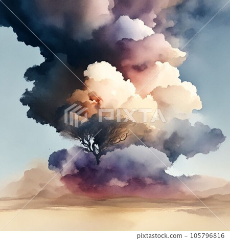 Watercolor drawings of air pollution and affected trees. Watercolor drawings of air pollution and affected trees. 105796816