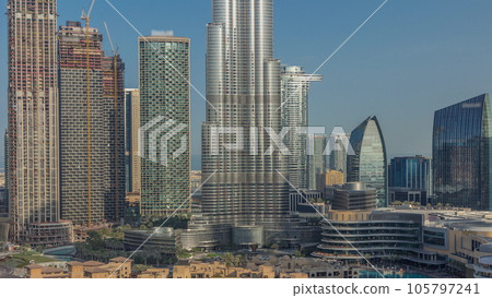 Dubai Downtown morning with tallest skyscraper and other towers 105797241